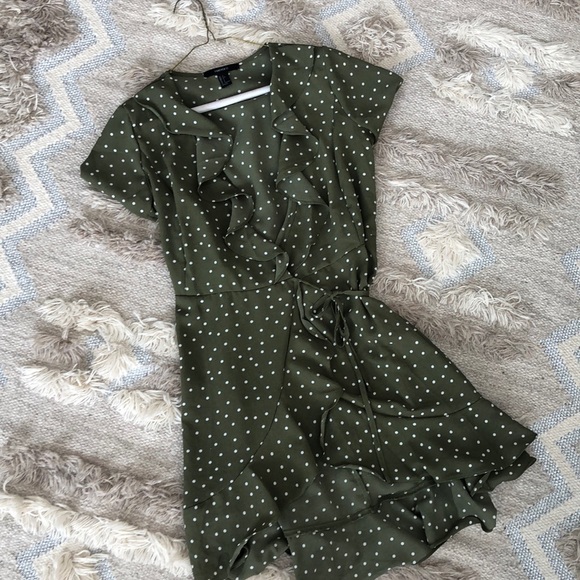 Army green polka dot dress - Picture 2 of 2
